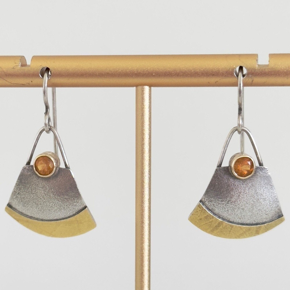 925 Sterling Silver 14K & 22K Yellow Gold Citrine Artisan Modern Drop Earrings